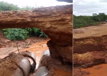 Chuva derruba ponte e isola moradores no município de Guaribas; vídeo